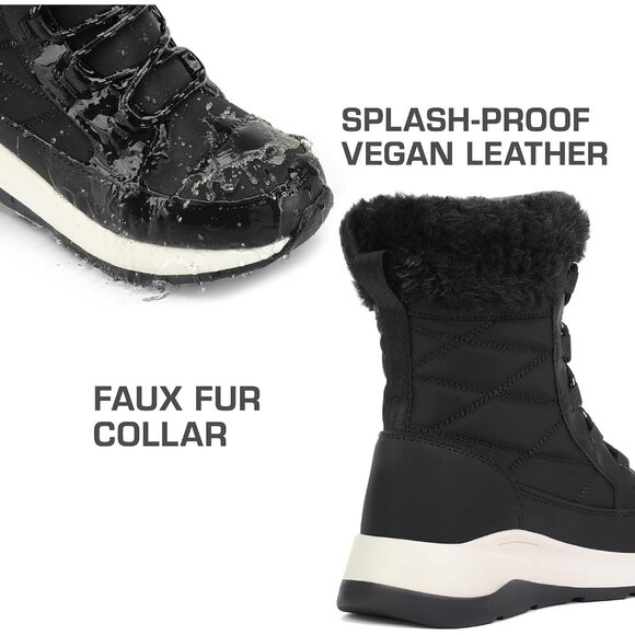 〽️Women's Black Dream Pairs Waterproof Winter Warm Fur Lined Mid Calf Boots - Picture 6 of 8
